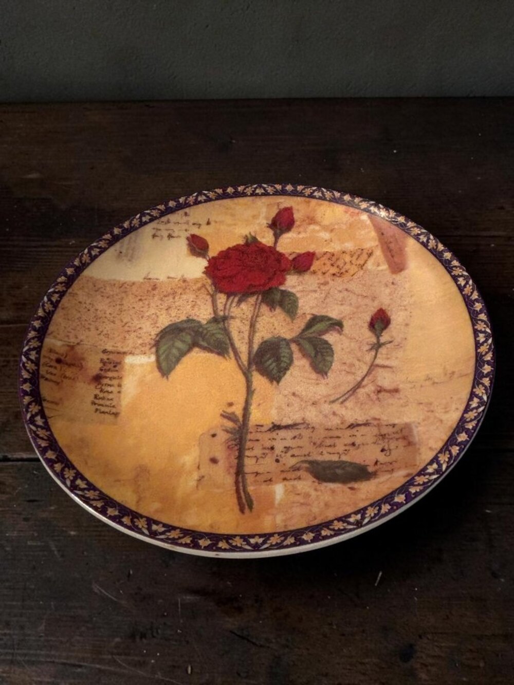 Cecile Collection Amour Decorative Plate With Red Rose Design By Baum Bros Fine